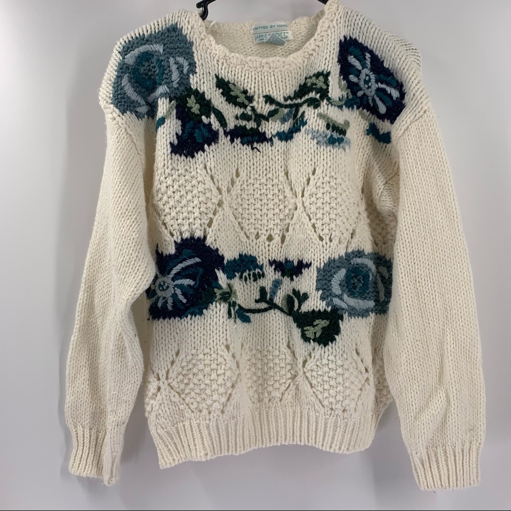 vintage jamie scott floral knit sweater cottagecore